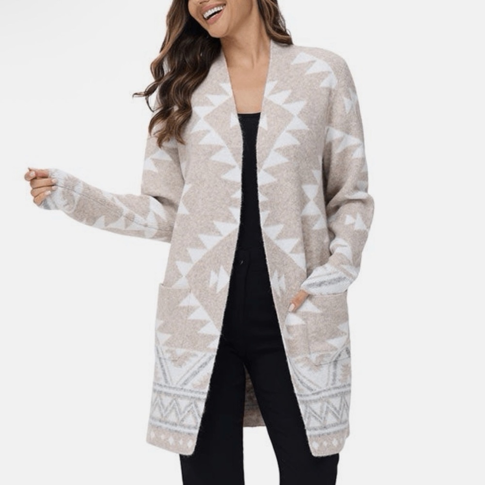 NWT Frye Open Front Beige Geometric Duster